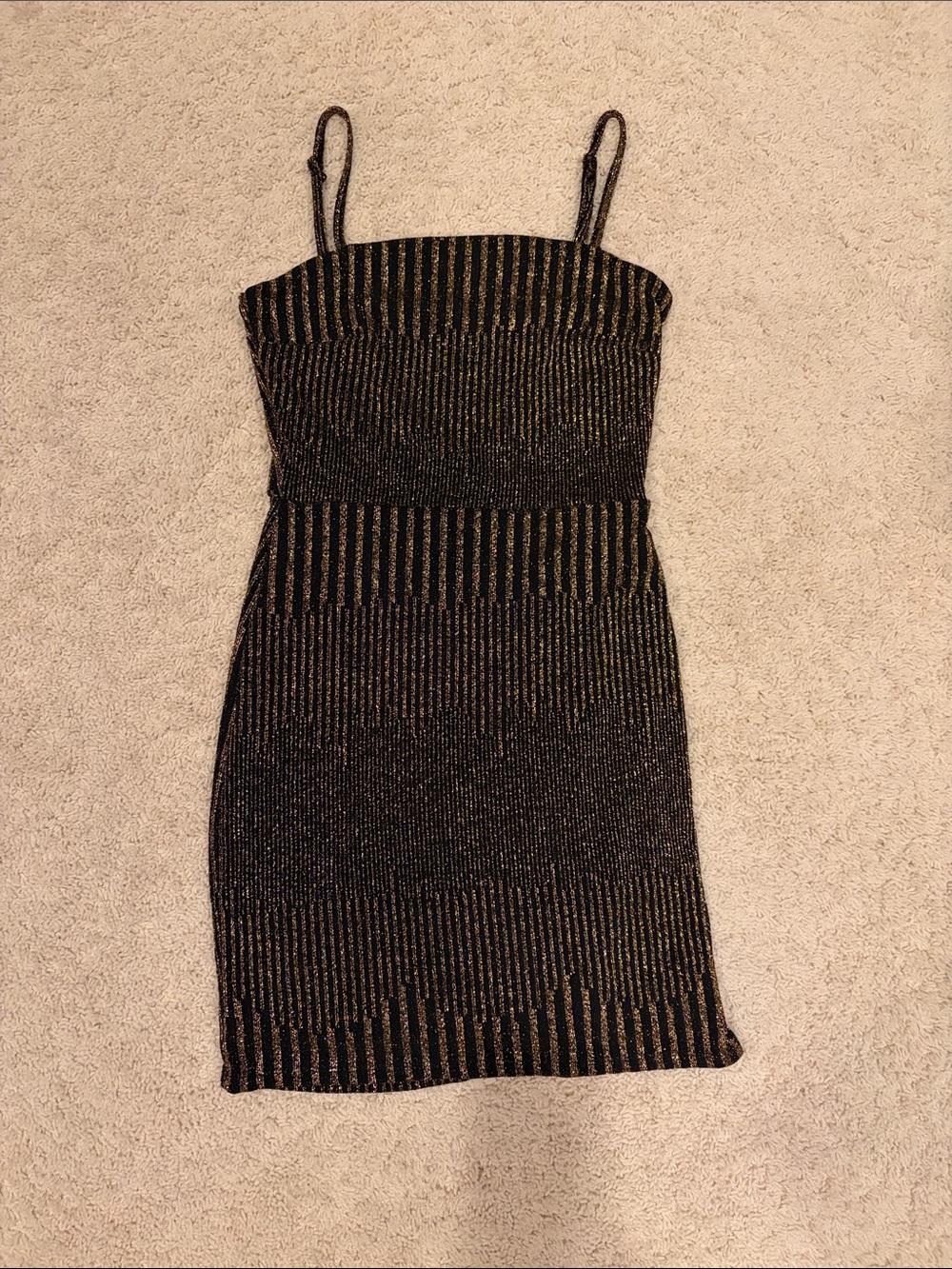 mi ami Black and Gold Striped Mini Dress